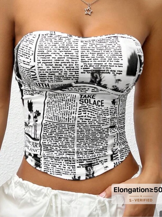 !it jeans Tops - !it jeans Black and White Newsprint Strapless Crop Top